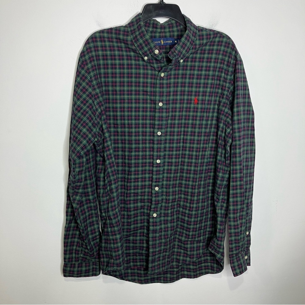 Ralph Lauren Green plaid button down‎ shirt mens XL Christmas plaid 100% cotton